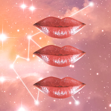 Aquarius Compatibility three lips slightly smiling in the sky with a constellation behind them